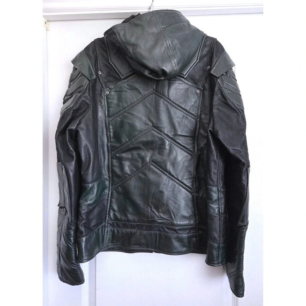 Luca Designs Green Armor Leather Hooded Jacket Mens XL Lambskin Moto Coat